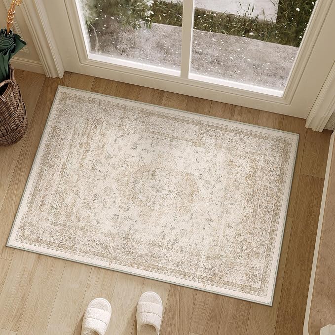 PureCozy Entryway Area Rug 2x3 Beige Vintage Distressed Indoor Carpet Oriental - Image 6