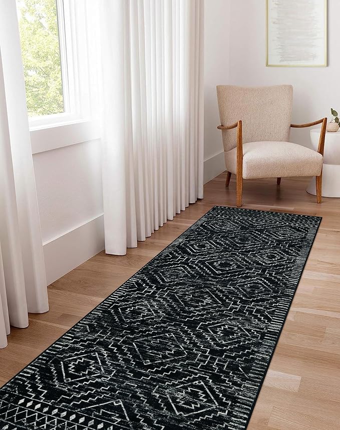 Wonnitar Washable Runner Rugs for Hallway 2'6"x10', Moroccan Non-Slip Black - Image 7