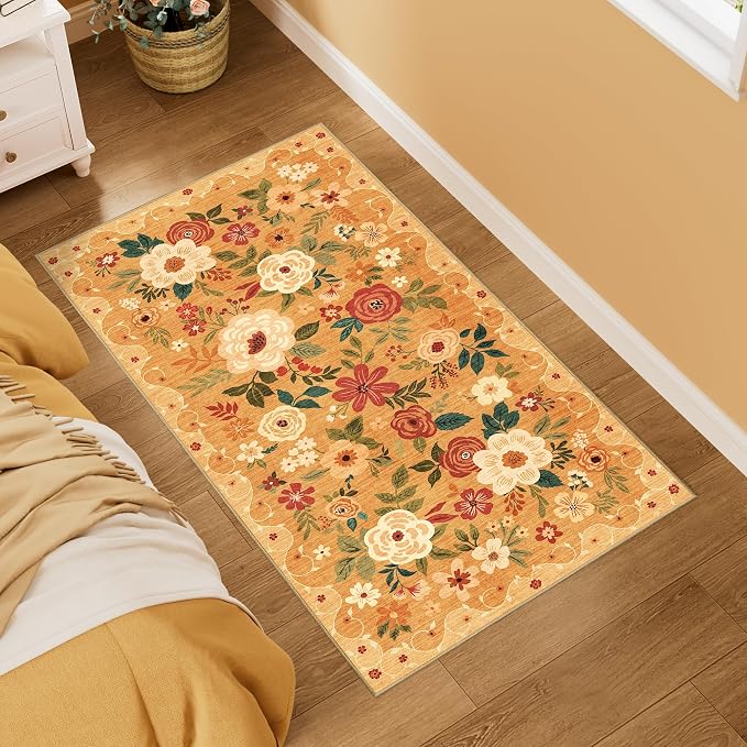 DUKINO 2x4 Rug for Entryway, Washable Kitchen Floral Runner Rug - Image 2
