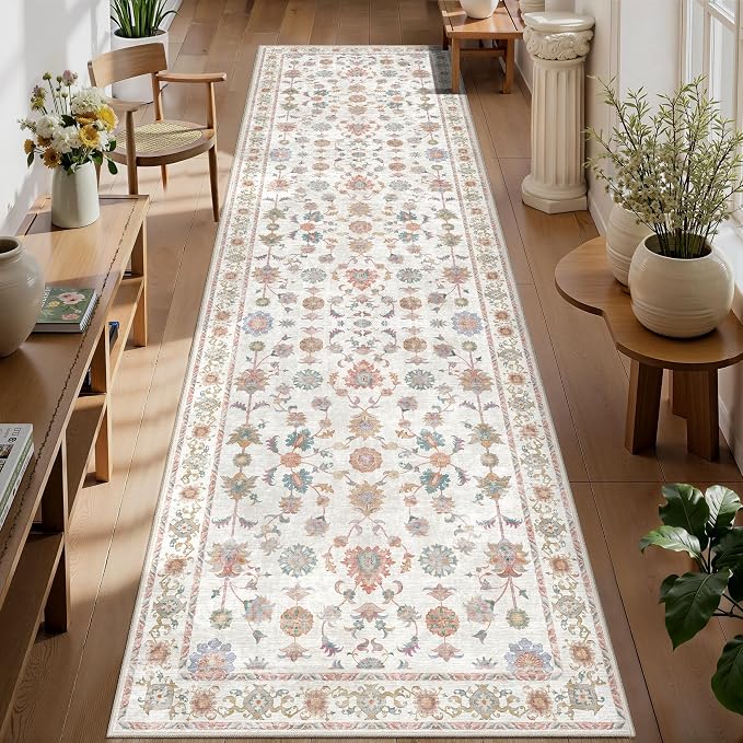 Tangsoo Runner Rug Hallway 2.6x10 Washable Carpet Runner Boho Vintage Floral - Image 2