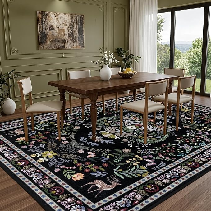 9x12 Area Rugs Living Room Rug: Vintage Washable Rug Floral Soft Carpet Indoor - Image 3