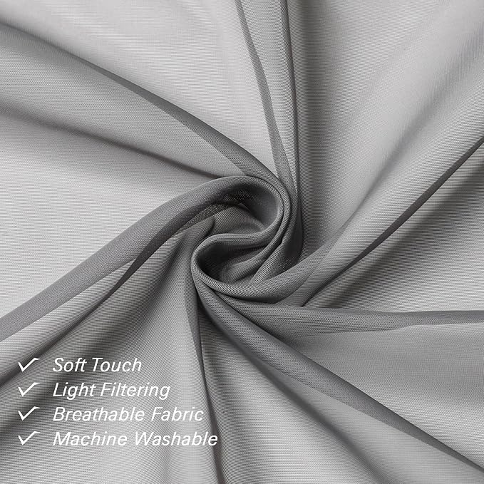 Lecloud Charcoal Grey Sheer Kitchen Curtains 36 Inch Length 2 Pcs, Sheer Voile - Image 3