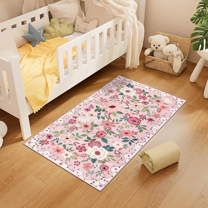 DUKINO 2x4 Rug for Entryway, Washable Kitchen Floral Runner Rug - Image 3