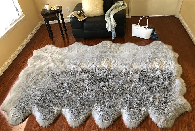 Free Shape Luxury Soft Fluffy Shag Area Rug Duo Decto 12 Pelts 6'x12', 180x360cm by LAMBZYRUGS