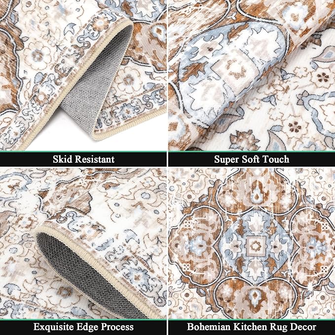 HEBE Farmhouse Kitchen Rugs Sets of 3 Non Slip Washable Boho Kitchen Rugs and - Image 3