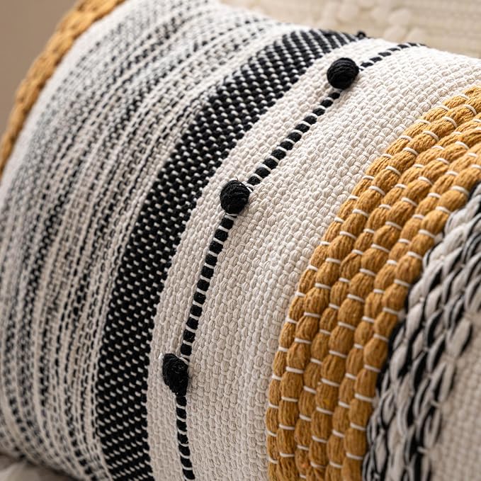 BlissBlush Decorative Lumbar Throw Pillow Cover 14x24 Boho Yellow Mustard - Image 3