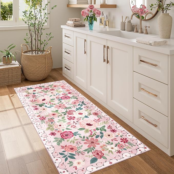 DUKINO 2x5 Runner Rug for Hallway, Washable Kitchen Floral Runner Rug - Image 2