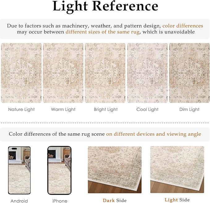 PureCozy 4x5 Washable Area Rug Beige Vintage Distressed Carpet - Image 2