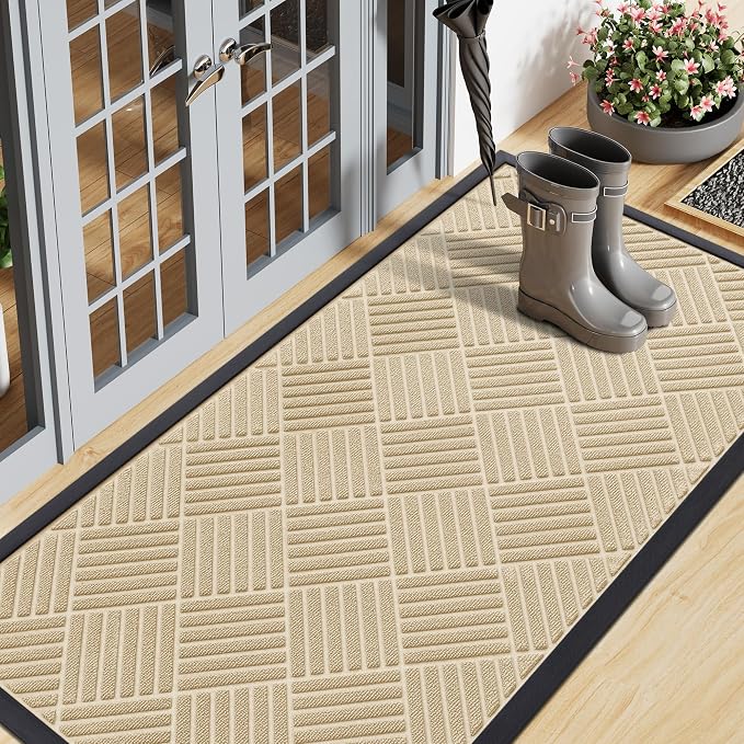 Smiry Front Door Mat Outside Entrance, Heavy Duty Outdoor Indoor Natural Rubber by Smiry