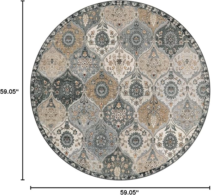 Lahome Moroccan Trellis Washable Circle Rug, Round Rug 5ft Soft Non-Slip - Image 2