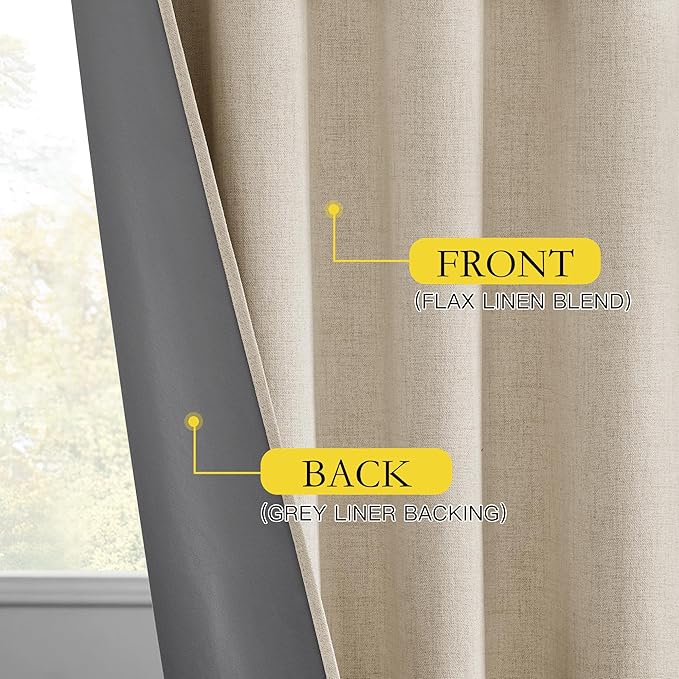 NICETOWN 100% Blackout Cream Linen Curtains 95 inches Length - Image 6