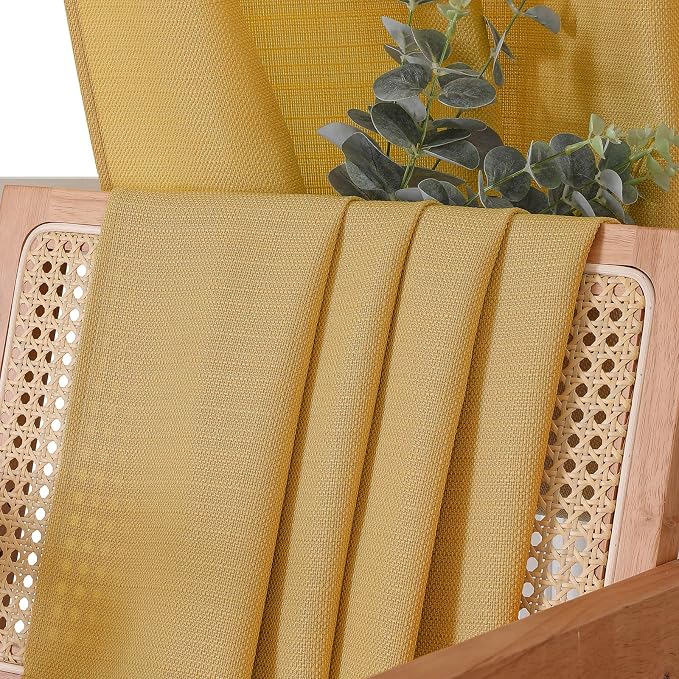 Chyhomenyc Gold Curtains 84 Inch Length 2 Panels Set, Faux Linen Textured Semi - Image 9