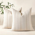 Hckot Hand Made Decorative Khaki Pillow Covers 18x18 Striped Throw Pillows by Hckot