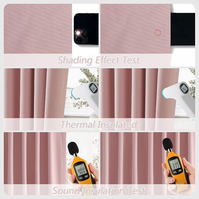 Guken Pink 100% Blackout Linen Curtains 108 Inch 2 Panels Set - Image 5