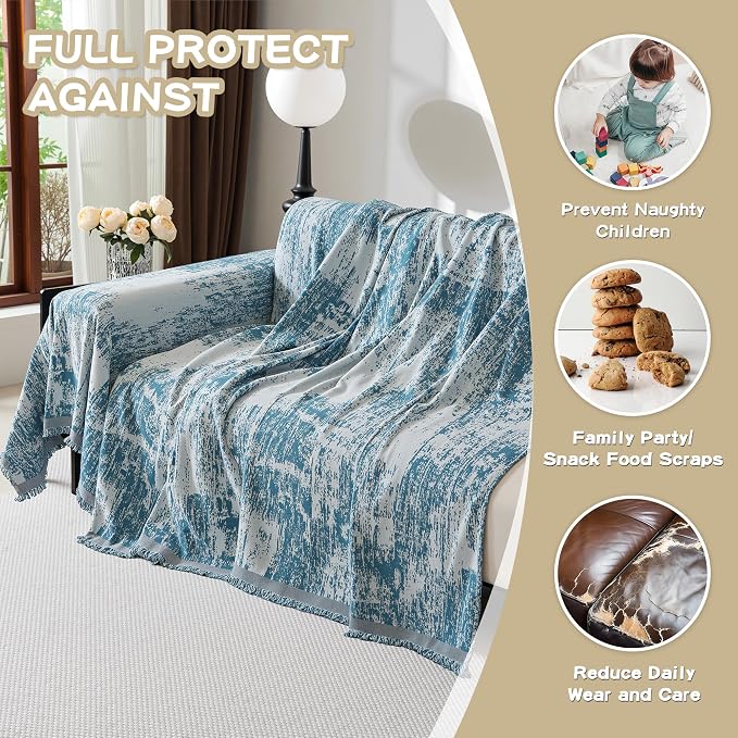 MEETSKY Boho Couch Cover for Dogs Washable Blue Abstract Couch Sofa Protector - Image 4