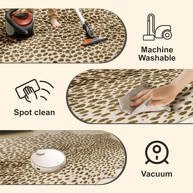 Leopard Print Rug, Animal Print 4.6x5.2 Feet Cowhide Rug - Image 5