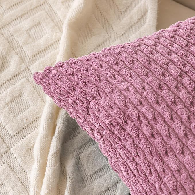 Set of 4 Pink Decorative Throw Pillow Covers 16x16 Inch Corduroy Pillow Covers - Image 3