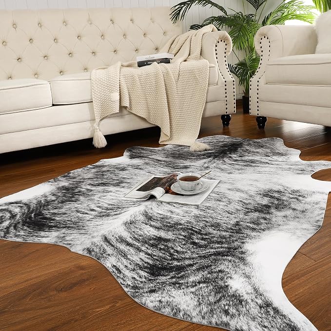 AROGAN Western Decor Faux Fur Cowhide Rug, 6.2 x 5.2 Feet Premium Animal Skin - Image 2