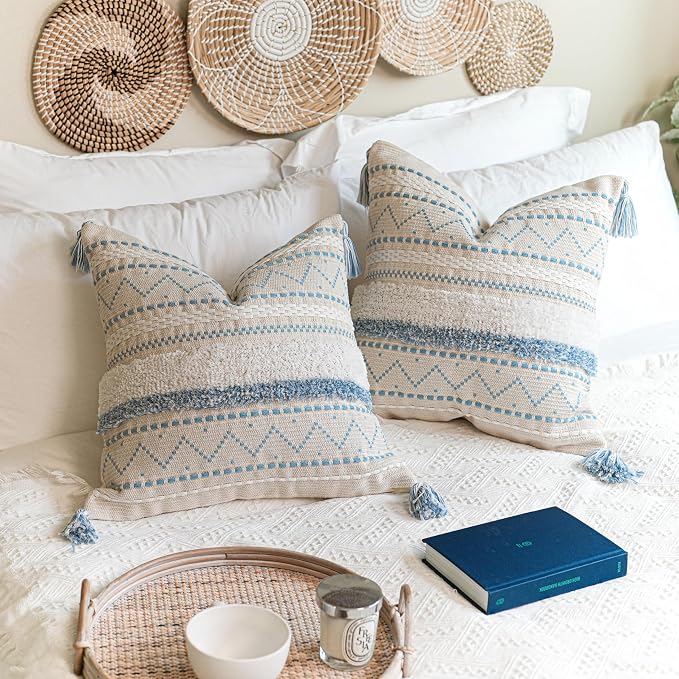 BlissBlush Decorative Throw Pillow Covers 20x20 Combo Set of 2 Square Coastal - Image 7