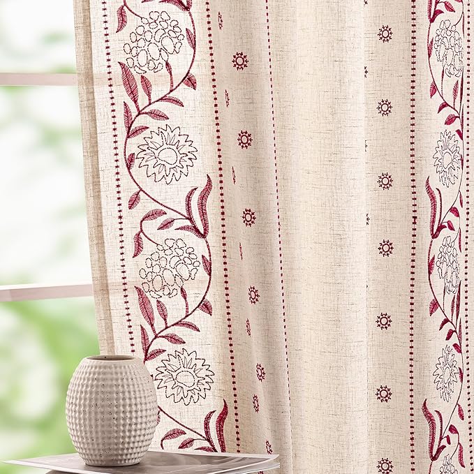 jinchan Winslow Linen Curtains for Bedroom 63 Inches Length Embroidered by JINCHAN