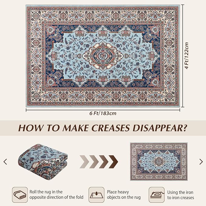 Area Rug for Living Room, Machine Washable Blue Rugs for Bedroom, 4x6Ft - Image 2