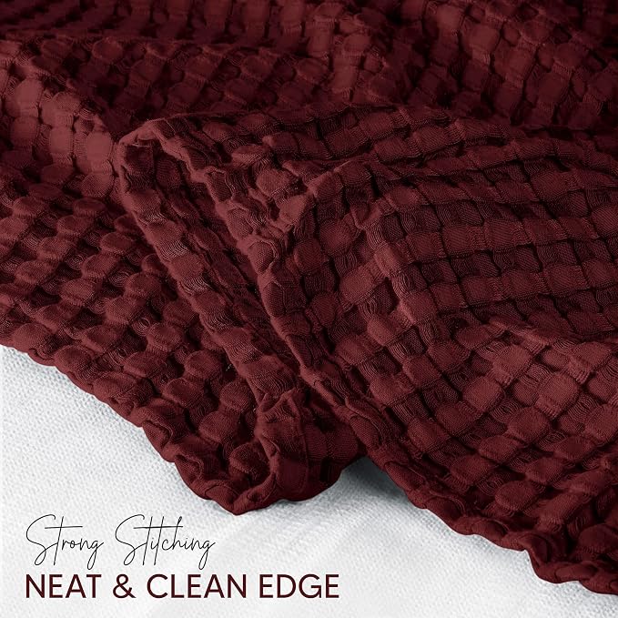 Utopia Bedding Burgundy 100% Cotton Waffle Blanket 300 GSM Soft Lightweight - Image 3