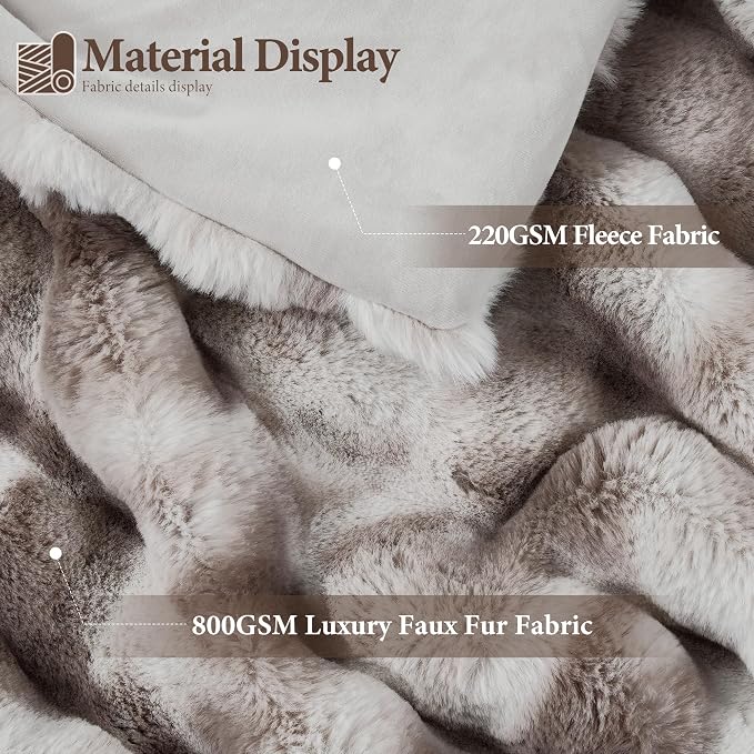 Touchat Luxury 1000GSM Rabbit Faux Fur Blanket, Super Heavy Warm Cozy Brown - Image 2