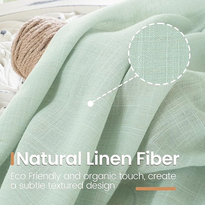 BGment 40 Inch Length Light Green Linen Curtains - Image 3
