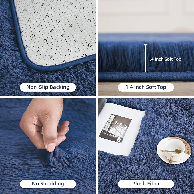 Litanika 5x8 Shag Area Rug for Living Room Bedroom, Dark Blue High Pile Ultra - Image 5