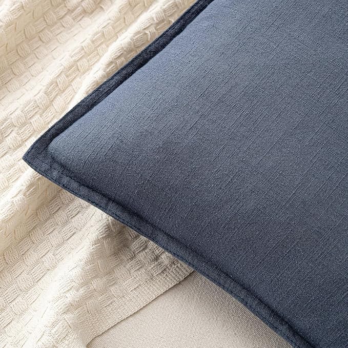 MIULEE Decorative Linen Euro Sham Pillow Covers 24x24 Indigo Blue Boho - Image 2