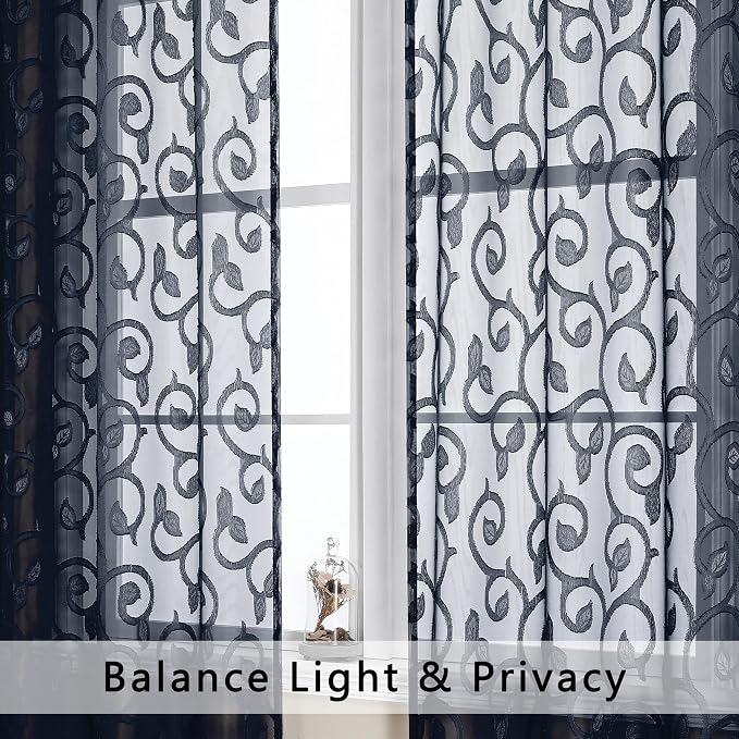 OWENIE Furman Navy Blue Semi Sheer Curtains 72 inches Long - Image 3