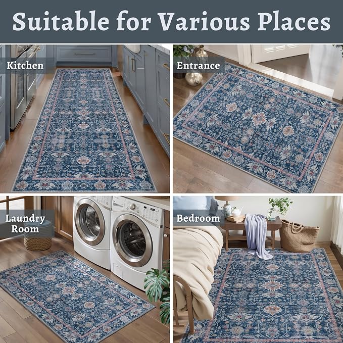 Tangsoo 2x3 Small Throw Rugs for Entryway Washable Entry Rug Non Slip, Vintage - Image 9