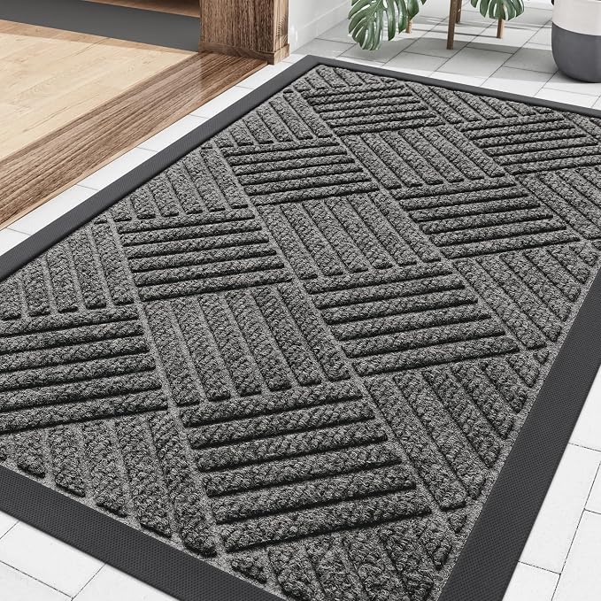 Smiry Front Door Mat Outside Entrance, Heavy Duty Outdoor Indoor Natural Rubber by Smiry