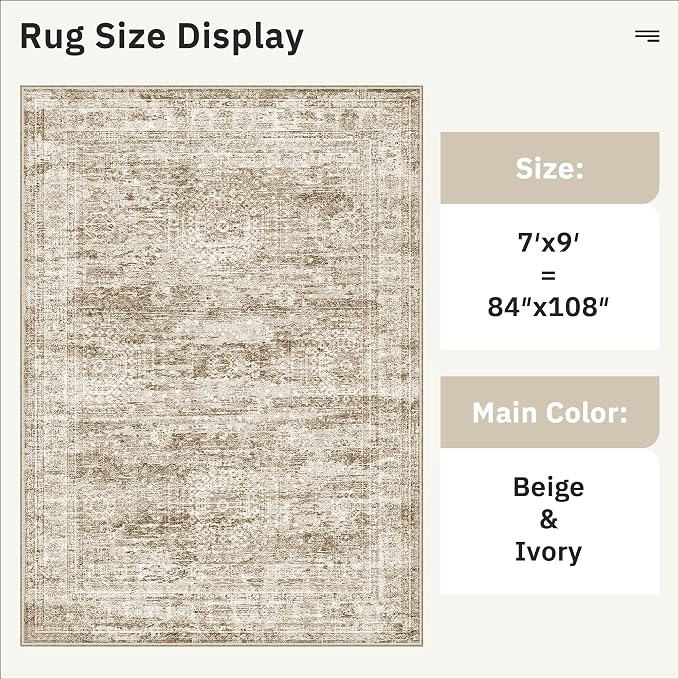 7x9 Area Rug for Living Room Washable Abstract Vintage Soft Thin Indoor Floor - Image 5