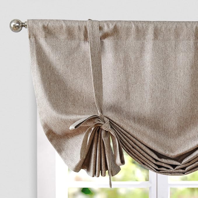 JINCHAN Twill Weave Valance Curtain 45 Inch Tie Up Shade Faux Linen Valance by JINCHAN