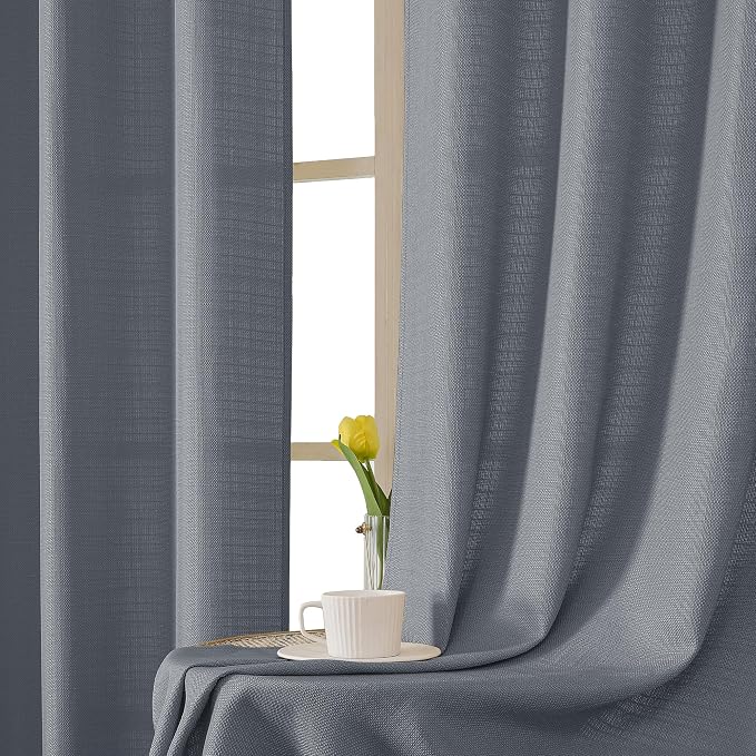 Chyhomenyc Dark Grey Curtains 96 Inch Length 2 Panels, Faux Linen Textured Semi - Image 8