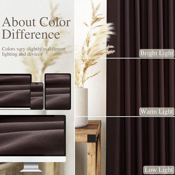 Coffee Brown Linen Curtains for Living Room 126 Inches Long Light Filtering - Image 3