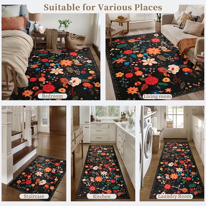 Tangsoo Runner Rug for Hallways Kitchen Rug, Non Slip 2x6 Washable Boho Floral - Image 7