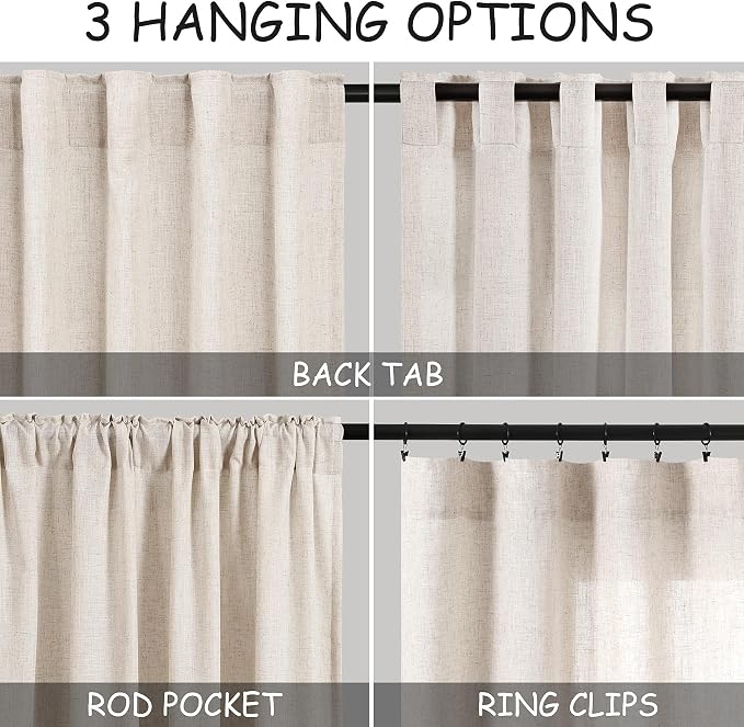 Extra Long Tan Beige Curtains 132 inch Length 2 Panels Set Back Tab Neutral - Image 3
