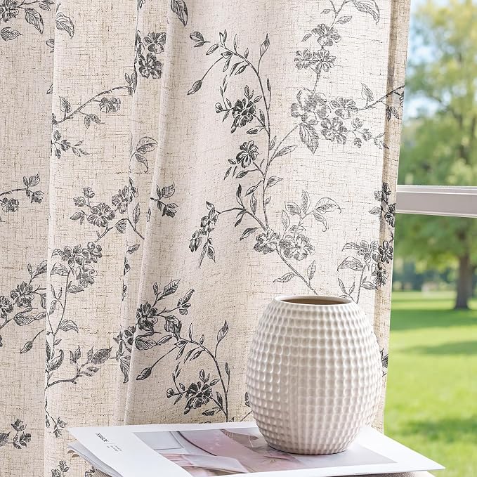 jinchan Linen Floral Curtains 84 Inch Farmhouse Country Flower Drapes Rustic - Image 8