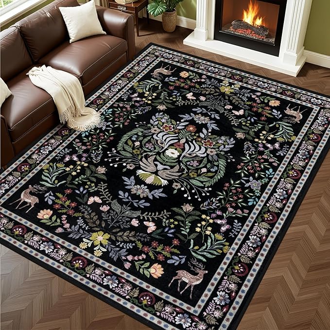 6x9 Area Rugs Living Room Rug: Vintage Washable Rug Floral Soft Carpet Indoor by EXPEDIX