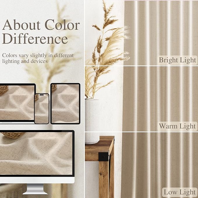 Nanspring Grey Flax Curtains 90 Inch Length 2 Panels Set - Image 3