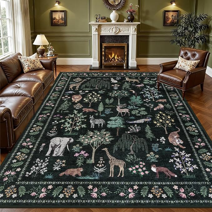 8x10 Area Rugs Living Room Rug: Vintage Washable Rug Floral Soft Carpet Indoor by EXPEDIX