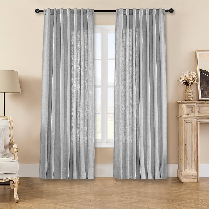Joydeco Linen Curtains 90 Inch Length, Light Filtering Curtains by JOYDECO