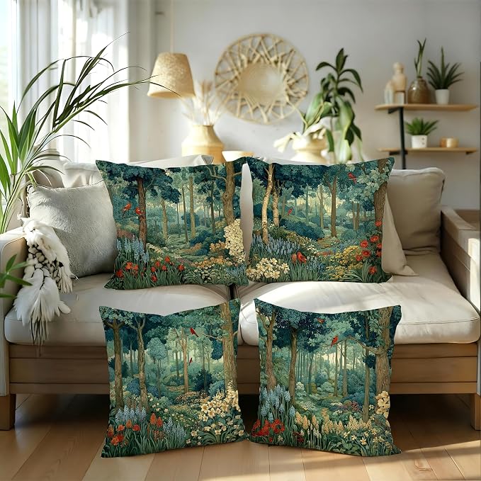 Rustic Forest Green Pillow Covers 18x18 Set of 4, Cottagecore Summer Lemon - Image 5