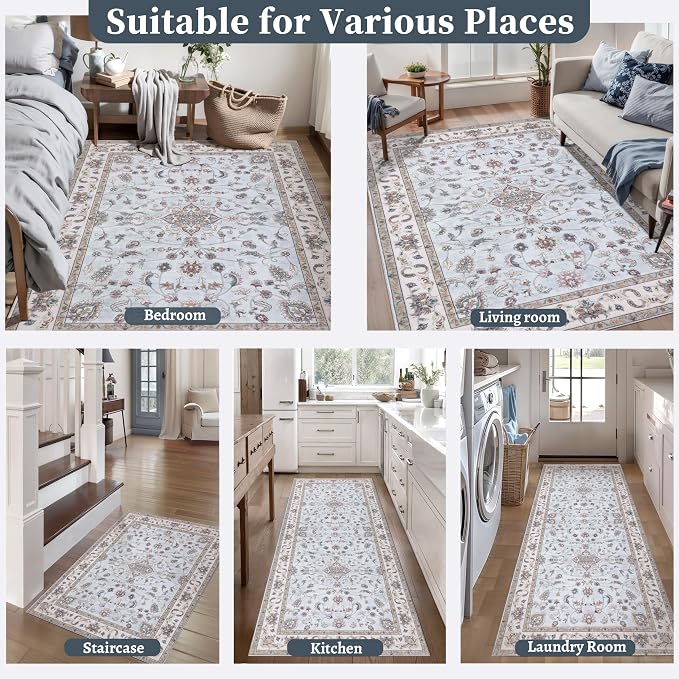 Tangsoo 5x7 Washable Area Rug, Non Slip Boho Rug - Image 8