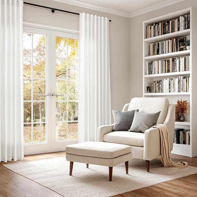 Nanspring Beige White Linen Curtains 63 Inch Length - Image 6