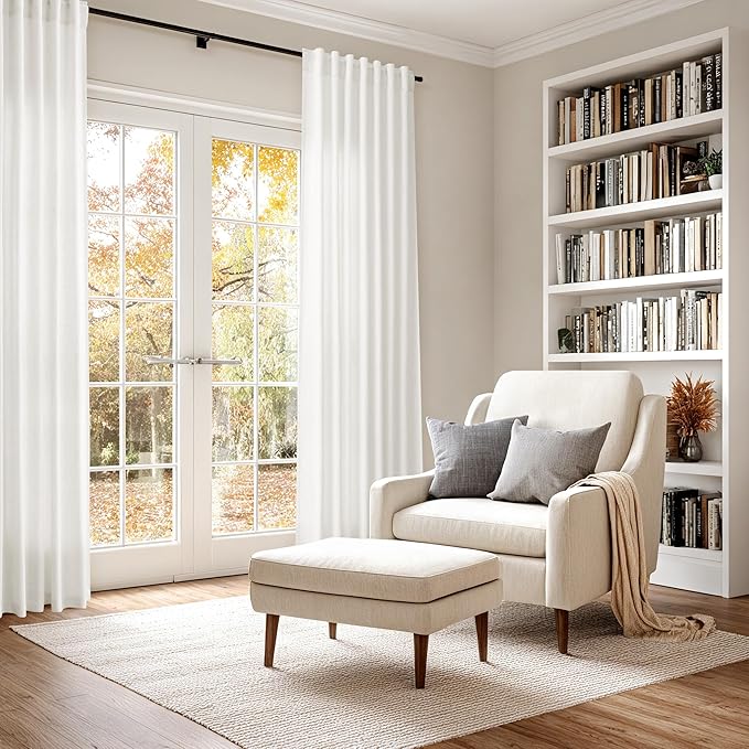 Nanspring Beige White Linen Curtains 96 Inches Long - Image 6