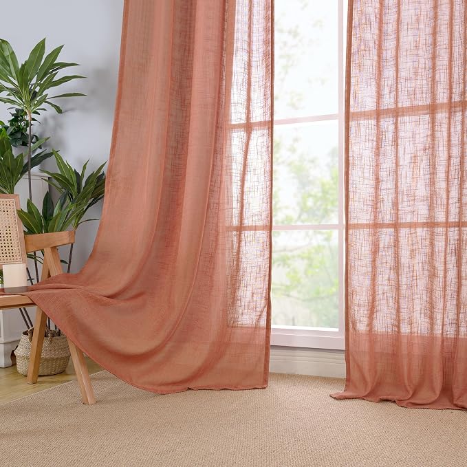 LAMIT Terracotta Linen Semi Sheer Curtains 45 Inch - Image 9