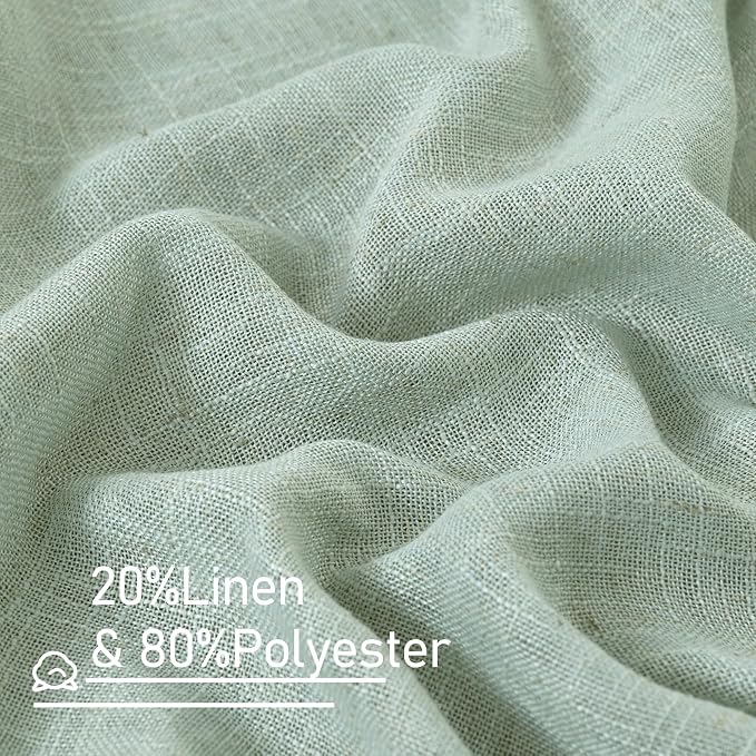 LAMIT Short Window Linen Curtains 36 Inch Length 2 Panels, Light Sage Light - Image 2